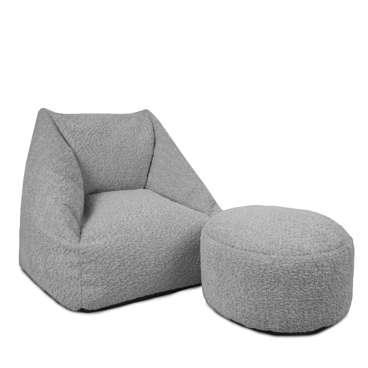 rucomfy Kids Boucle Bean Bag Armchair & Footstool Set - Pre-Filled Neutral Toddler Chair for Modern Bedroom and Nursery Decor - 50x46x48cm - Grey
