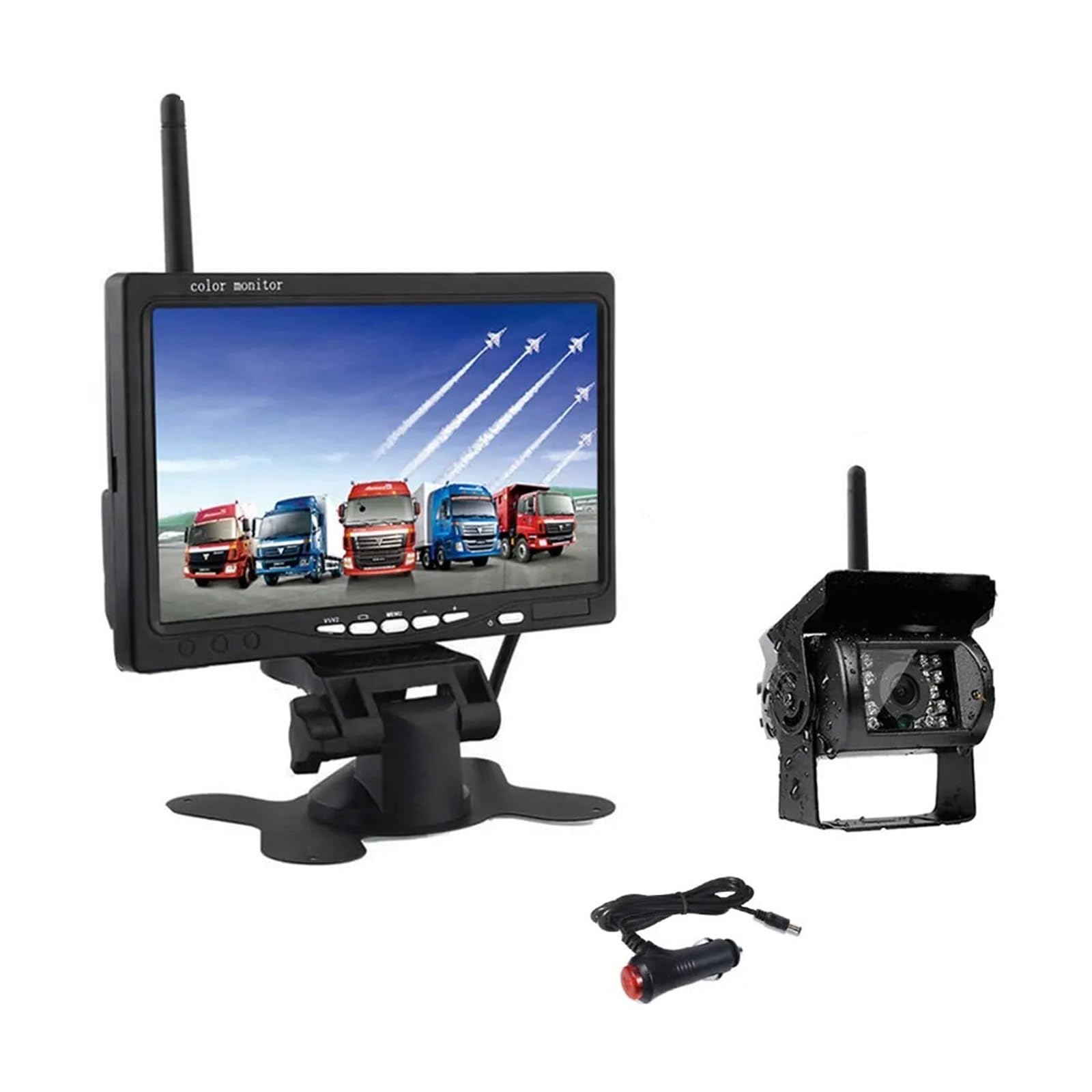 Cámara De Marcha Atrás Inalámbrica For Vehículo, Monitor LCD 7 Pulgadas For Camiones, Autobuses, RV, Remolque, Excavadora, Coche, Visión Trasera 12V-24V Imagen NíTida