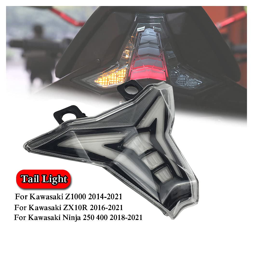 Pour Kawasaki Z1000 ZX10R Ninja250 Ninja400 feu arrière feu arrière LED lumières intégrées clignotants de frein clignotants 2019 2020 2021 2022 2023 (Fumée)