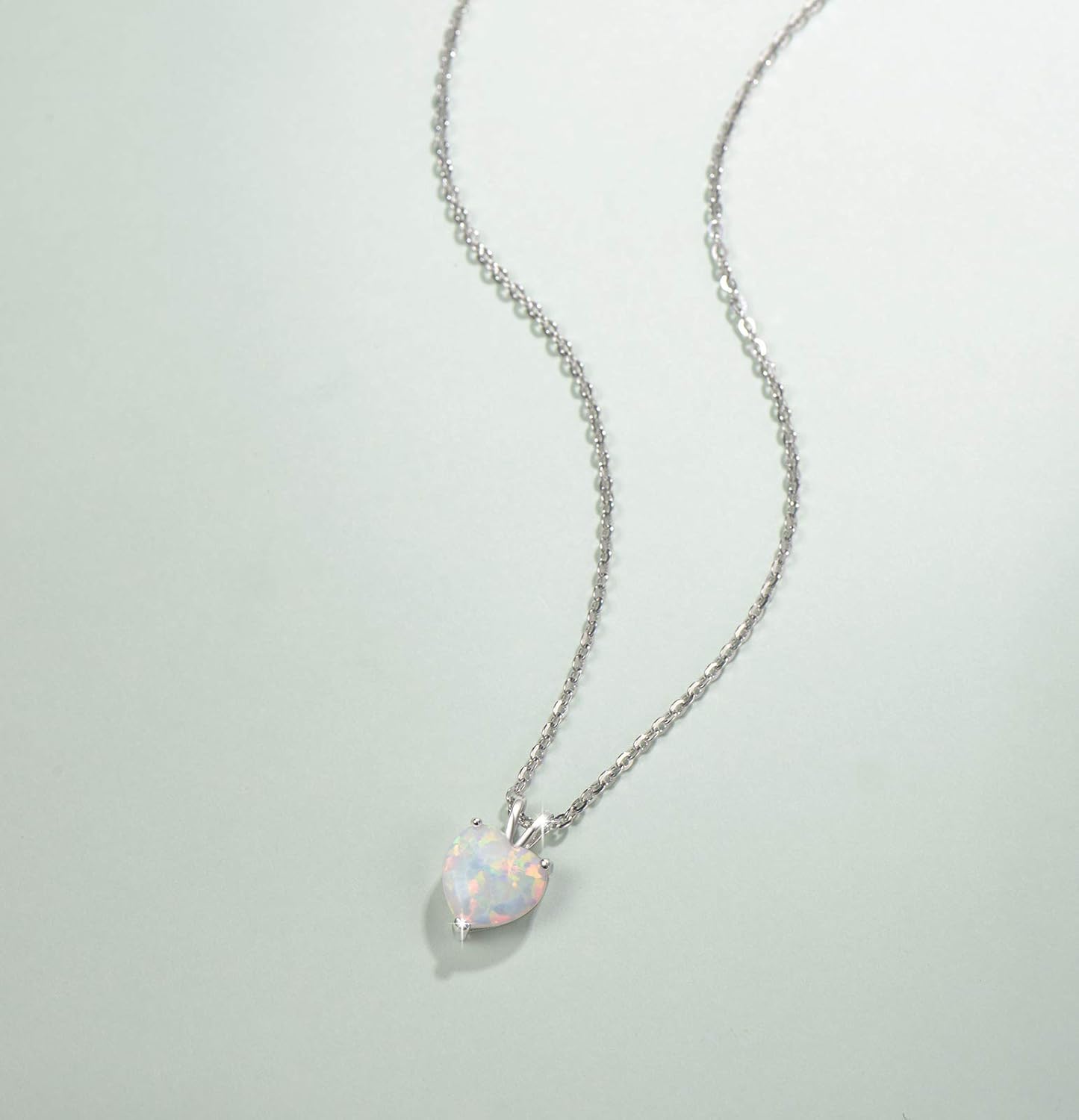 FANCIME October Birthstone Necklace Heart Necklace for Women Sterling Silver Created White Opal Necklace Cubic Zirconia CZ Danity Fine Jewelry for Women 16+2 inches Extender - Image 4