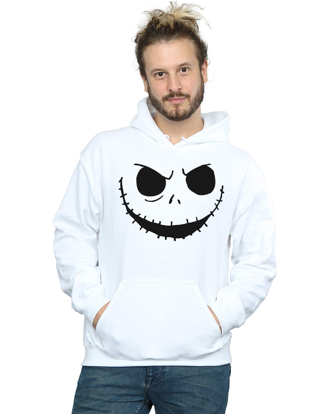 Absolute Cult Men's White Disney Nightmare Before Christmas Jack's Face Bold Hoodie XXXXX-Large