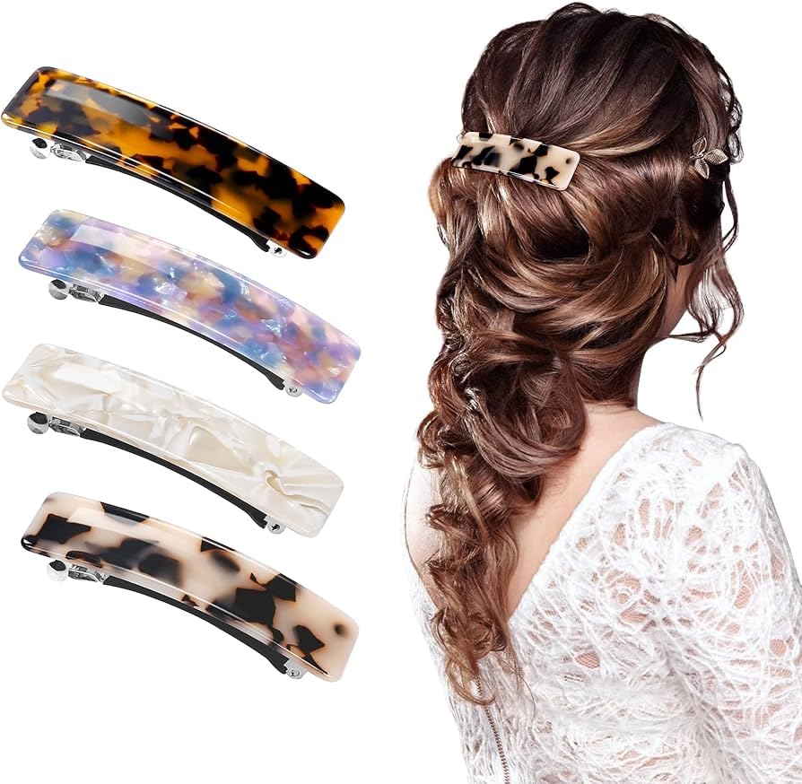 4 pc Hair Barrettes for Women, Tortoise Shell Acetate Hair Clips, Large French Retro Hair Clasps, Accessories for Thick Hair-image-35