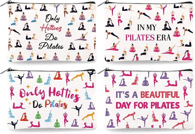 DOODLREAM Conjunto com 4 necessaires de lona para maquiagem com zíper, estampas de Pilates