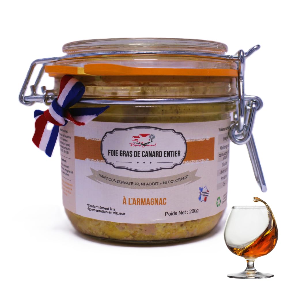 Relais Gourmet Foie Gras de Pato Entero al Armagnac 200 g | Artesanal Francés | Sin Conservantes, Aditivos ni Colorantes | Ideal para Estuches y Celebraciones
