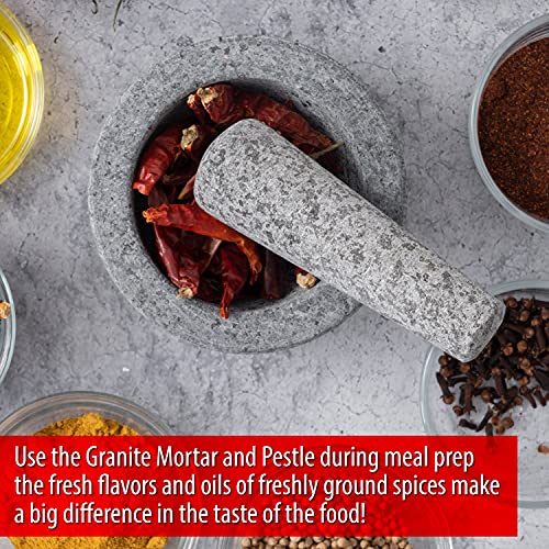 Maxam Grey Mortar And Pestle Set - 5 Inch - 1 Cup Capacity - Heavy Granite For Grinding Spices, Herbs And Avocado Masher For Guacamole And Pesto #TOP2