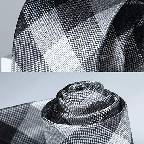 Image of HISDERN Ties for Men Formal Business Plaid Checked Mens Ties and Pocket Square Set Classic Wedding Necktie Handkerchief