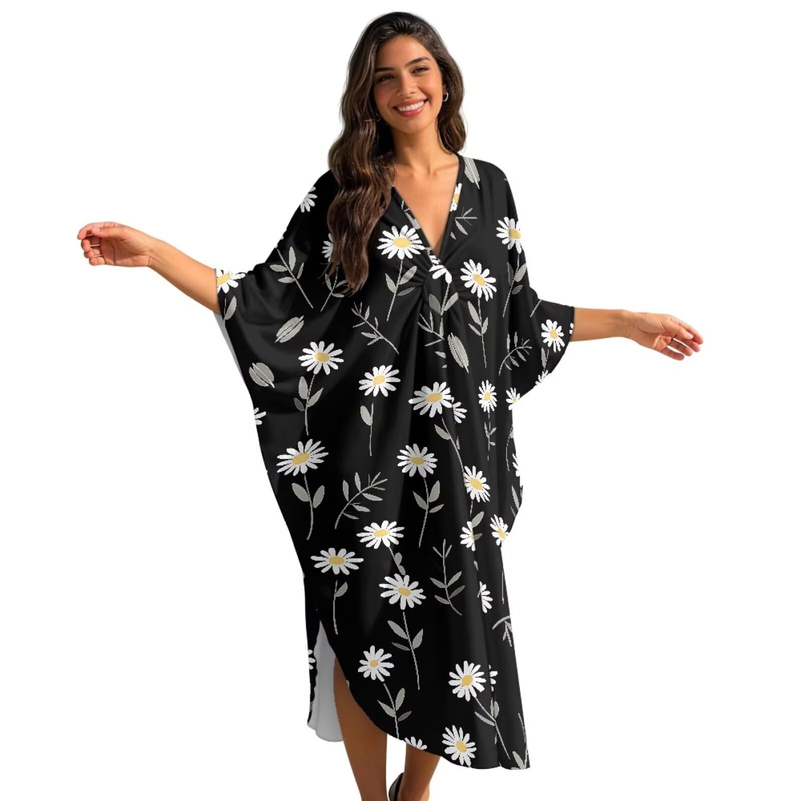 Caftano da donna, taglie forti, con scollo a V, abito da spiaggia, leggero, morbido, copricostume da bagno per il tempo libero
