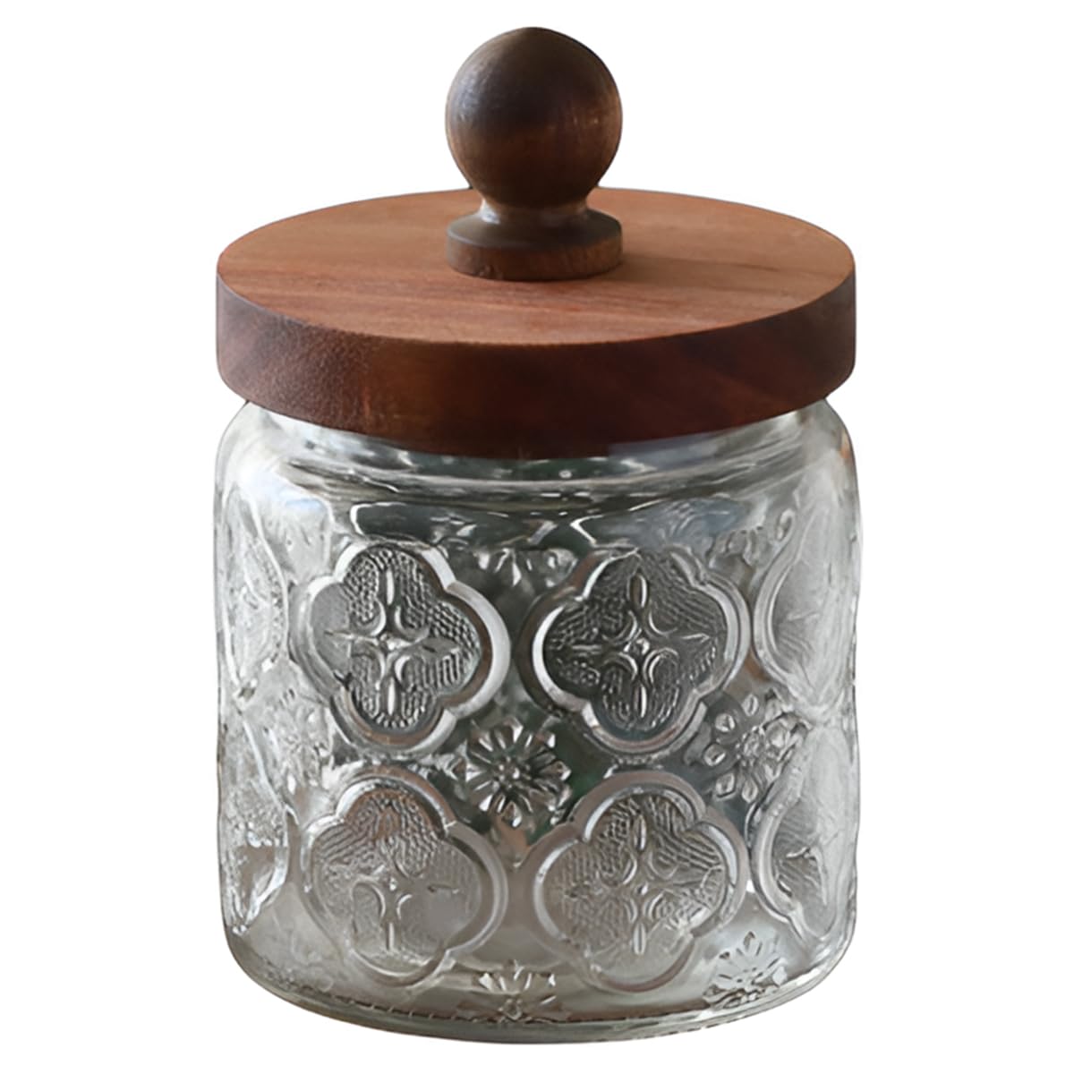 LAYUON Vintage Glass Jar with Airtight Wooden Lid Decorative Kitchen Storage Canister for Coffee, Sugar, Candy, Cookies,Round,1000ml