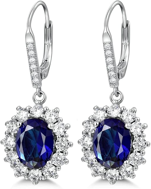 PRETTERY Sterling Silver Blue Sapphire Drop Earrings Necklace Jewellery Set for Women, 925 Sterling Silver Pandent Necklace and Dangle Drop Earrings with 5A Blue Cubic Zirconia, Jewellery Set Gift forBirthday Christmas Valentines day