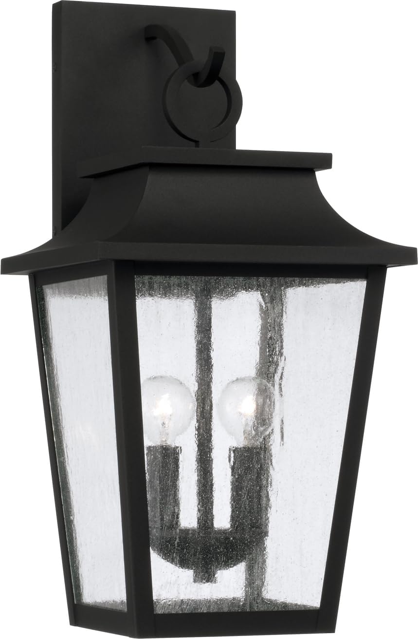 Capital Lighting 953321BK Chandler Transitional Antiqued Glass Outdoor Wall Lantern, 2-Light 120 Total Watts, 20" H x 10" W, Black