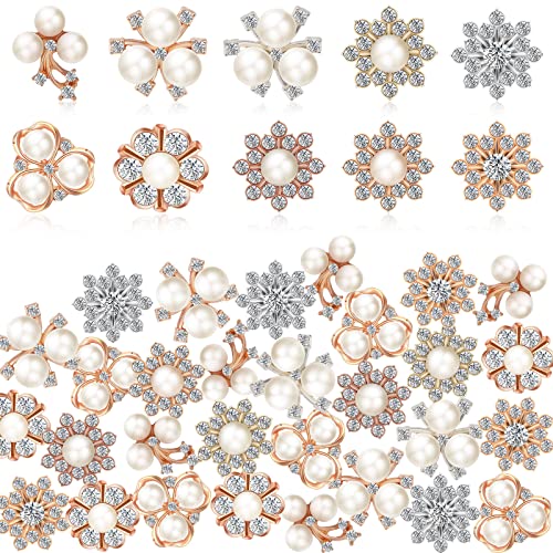 80 Pieces Pearl Rhinestone Buttons Faux Pearl Brooch Gold Rhinestone Brooch Silver Rhinestone Embellishments Crystal Rhinestones Brooch Pins for Wedding Bouquet Jewelry Making DIY Crafts