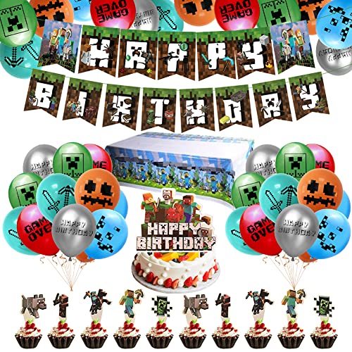 DASIAUTOEM Miner Gamer Thema Party Dekoration, Video Game Partyzubehör, Miner Geburtstag Partyzubehör, Miner Deko Geburtstag Gaming Party Luftballons für Geburtstagsdeko Jungen Kinder Spielliebhaber Cover
