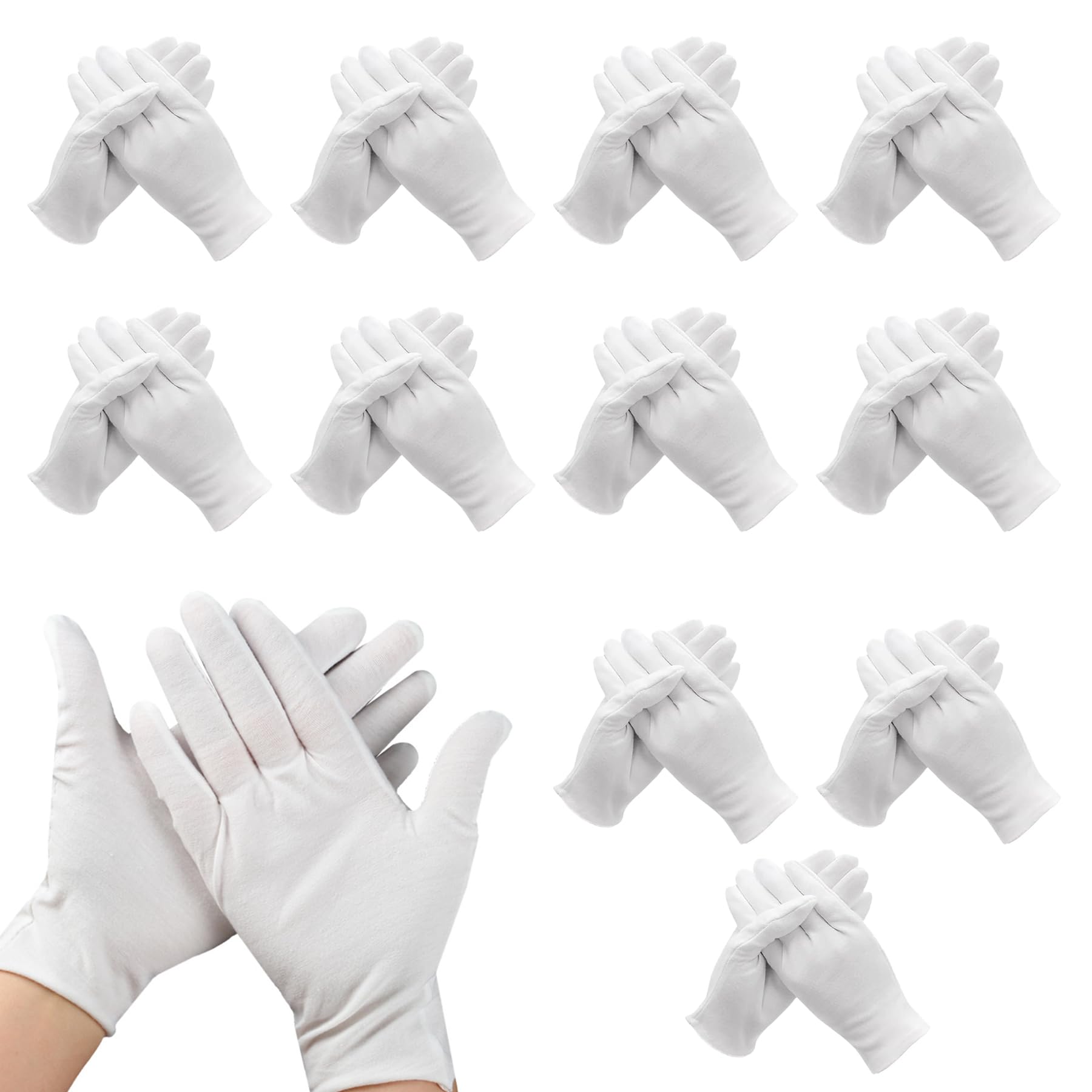 Xynovate Baumwollhandschuhe, Weiße Handschuhe aus Baumwolle, Weiche Schutzhandschuhe für Trockene Hände, Neurodermitis, Feuchtigkeitspflege, Waschbares Dehnbares Atmungsaktives Stoff Handschuhe, XL