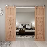 Vista 19 de TSMST Kit de herrajes para puerta corrediza de granero de 6 pies, riel de acero inoxidable de servicio pesado resistente con montaje superior