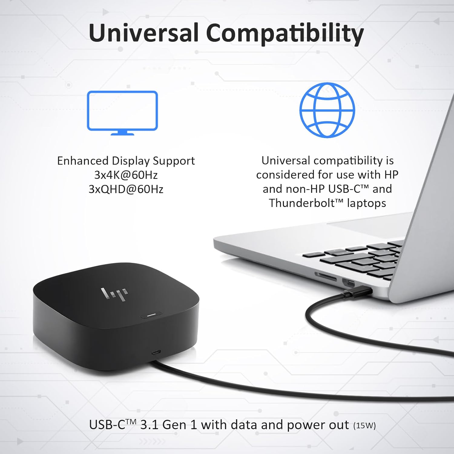 HP Docking Station for Dual Monitor Bundle - 1 Year Warranty, HP USB-C G5 Dock for USB-C & Thunderbolt Laptop with 120W AC Adapter + HDMI & DisplayPort Cables + USB Cable