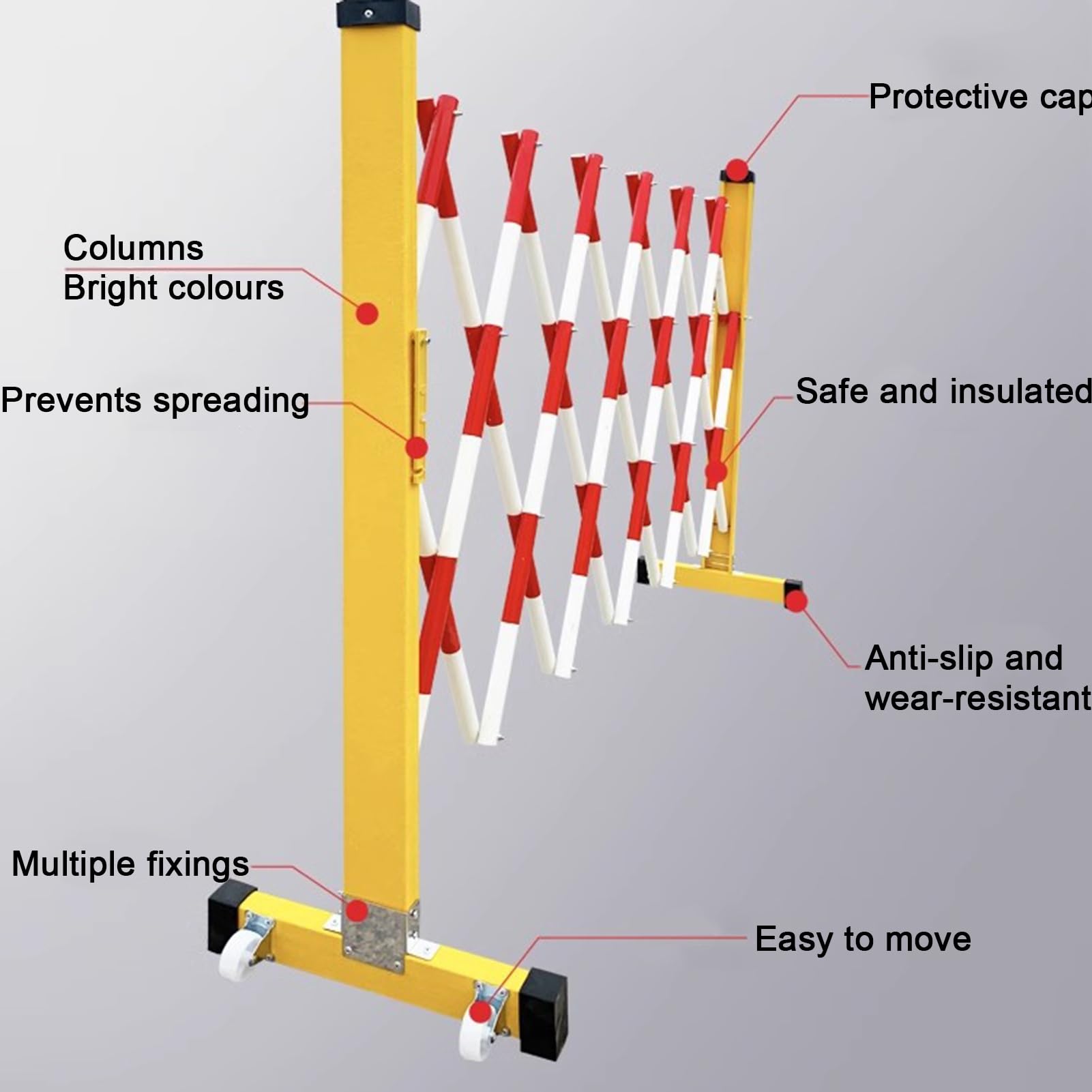 Barrière de Circulation rétractable et Ajustable - Barrière métallique Extensible pour Garage, Magasin, Rues - Clôture de sécurité 1,2 x 1,5 m pour Une sécurité renforcée
