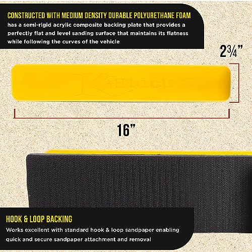 Dura-Gold Pro Series 16\" K-Block Sander Firm & Flex Longboard Hand Sanding Block Pad with Hook & Loop Backing and PSA Sandpaper Conversion Adapter Pad - Automotive Paint Prep Sand Contour Woodworking - Thumbnail 3