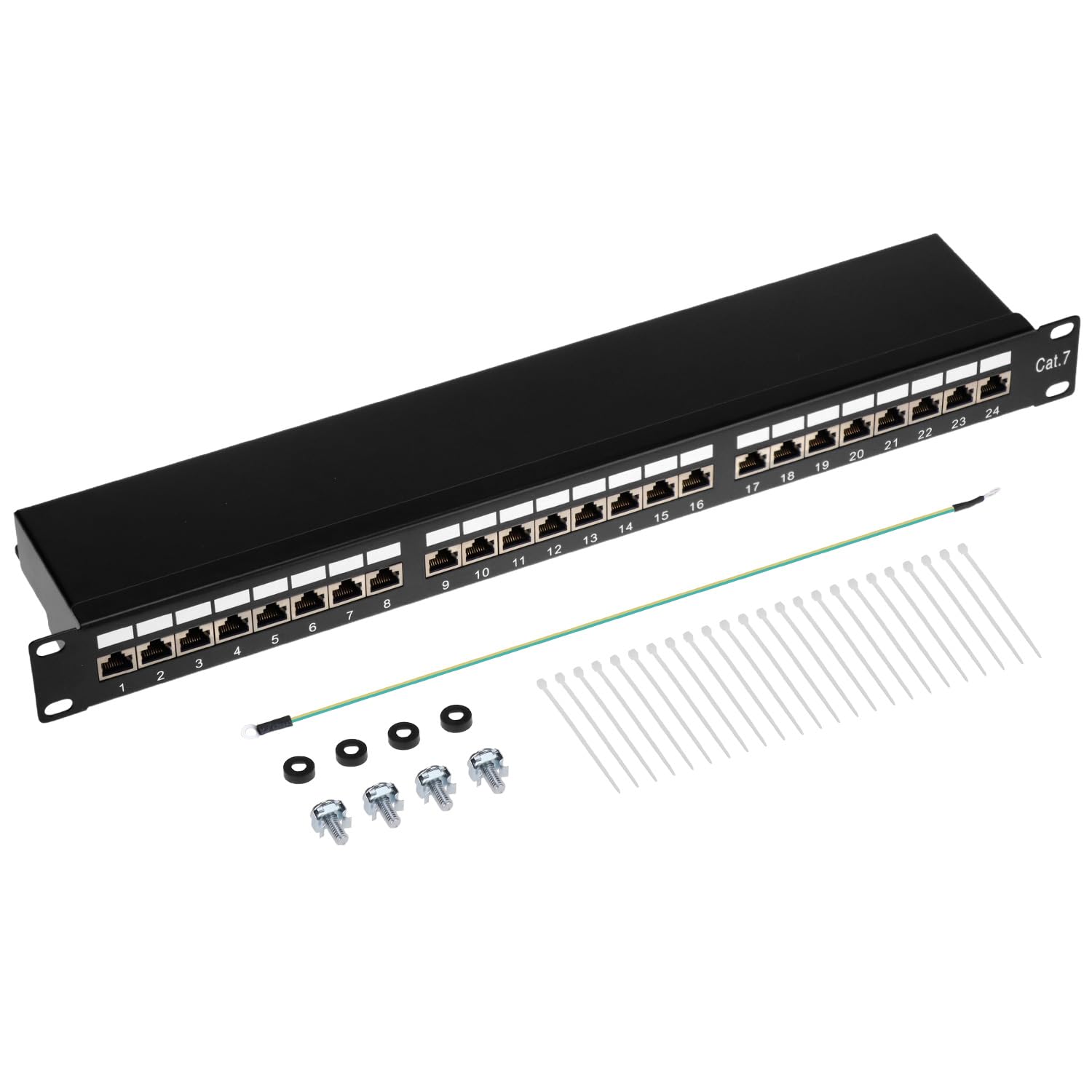 QWORK® Pannello patch CAT7 24 porte 19 pollici 1HE, Schermato da 10Gbps - Pannello patch professionale RJ45 STP compatibile Cat6a Cat6