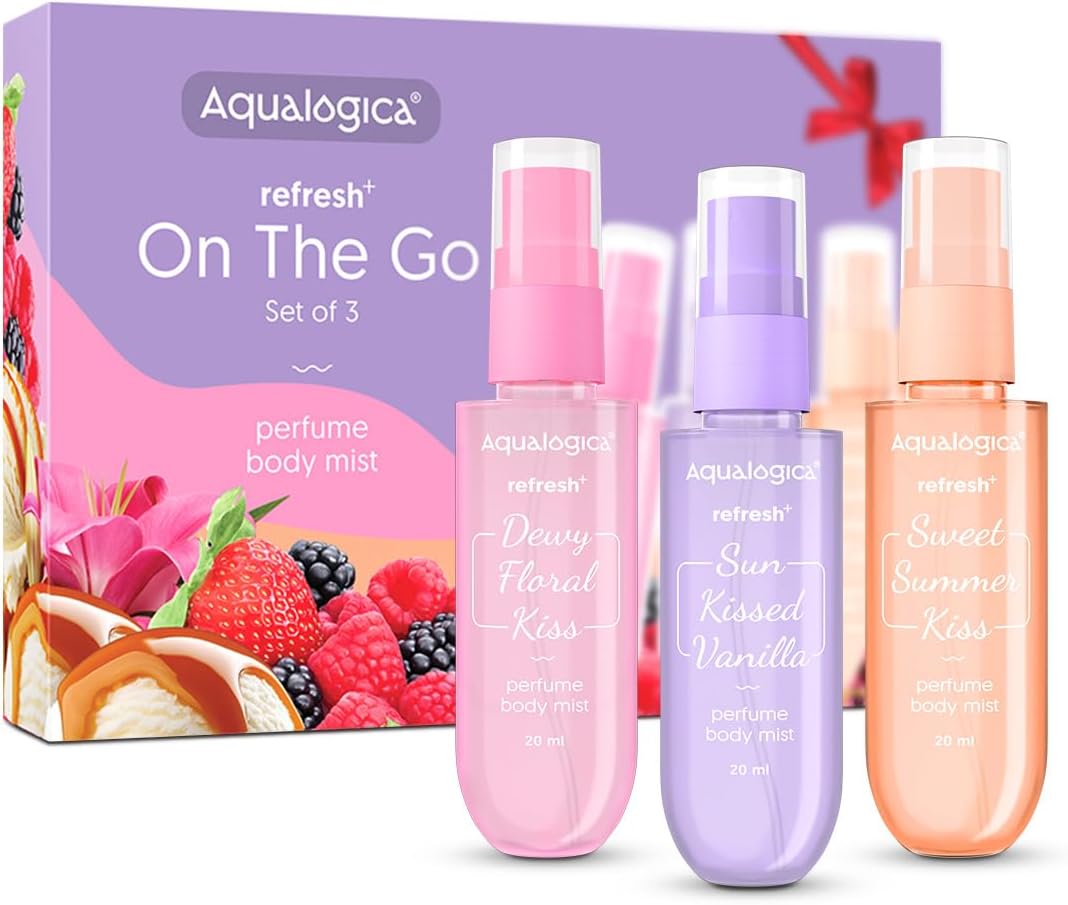 Refresh+On the Go Set of 3 Perfume Body MistTravel FriendlyLong LastingWarm,Sweet & Floral FragranceDouble Duty Mist for Hair & BodyPremium Gift PackFor Unisex-Adult20 ml x 3