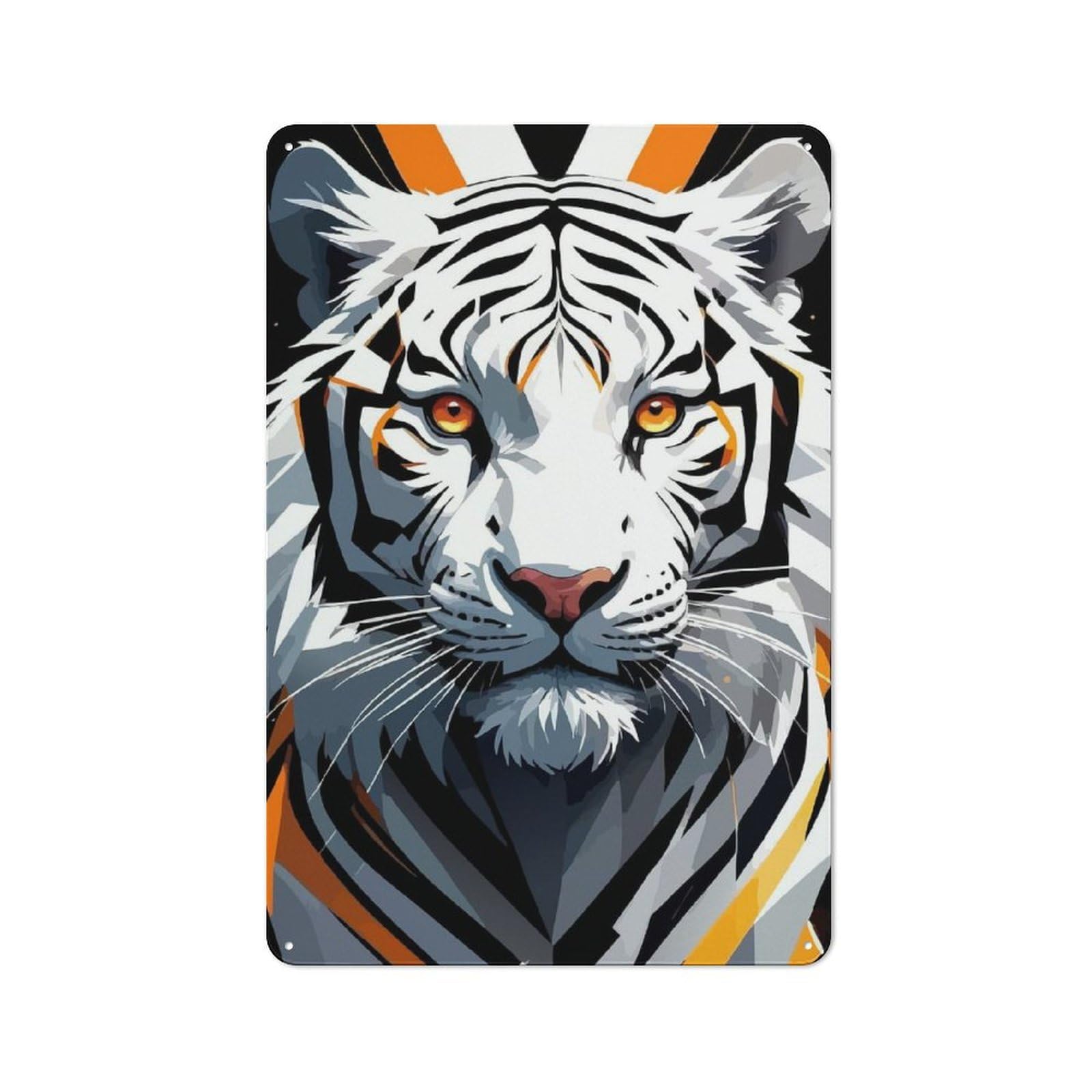 Junmoney White Tiger Portrait With Orange Accents Tin Wall Plaque 30X20cm With For Studio Or Craft Room, Suited To Craft Room Decorators