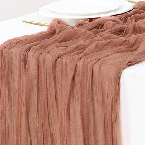 Socomi Camino de mesa de gasa de 10 pies, bohemio, rústico, color rosa oscuro, camino de mesa para boda, despedida de soltera, otoño, Acción de
