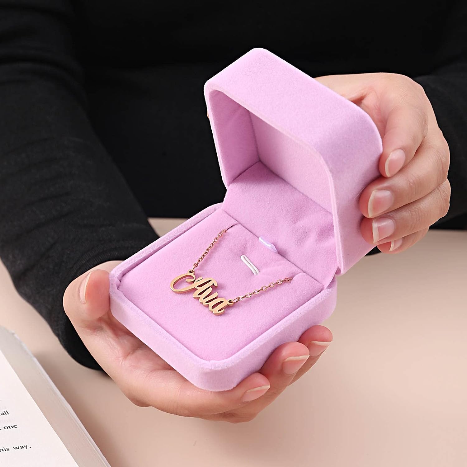 RJ Displays – 1 Piece Premium Pink Velvet Necklace Box Gift and Earring Box, Small Jewelry Gift Boxes for Necklaces, Velvet Necklace Jewelry Boxes for Women, Necklaces Gifts Set (Pink 1-Pcs) image 2
