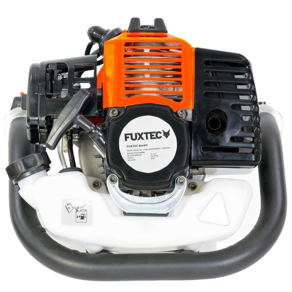 Martillo Demoledor de gasolina 32,7 cc FUXTEC FX-PR165 Motor de 2 tiempos con dos adaptadores de 20-45 mm y 46-80 mm para postes de madera, metal y aglomerado