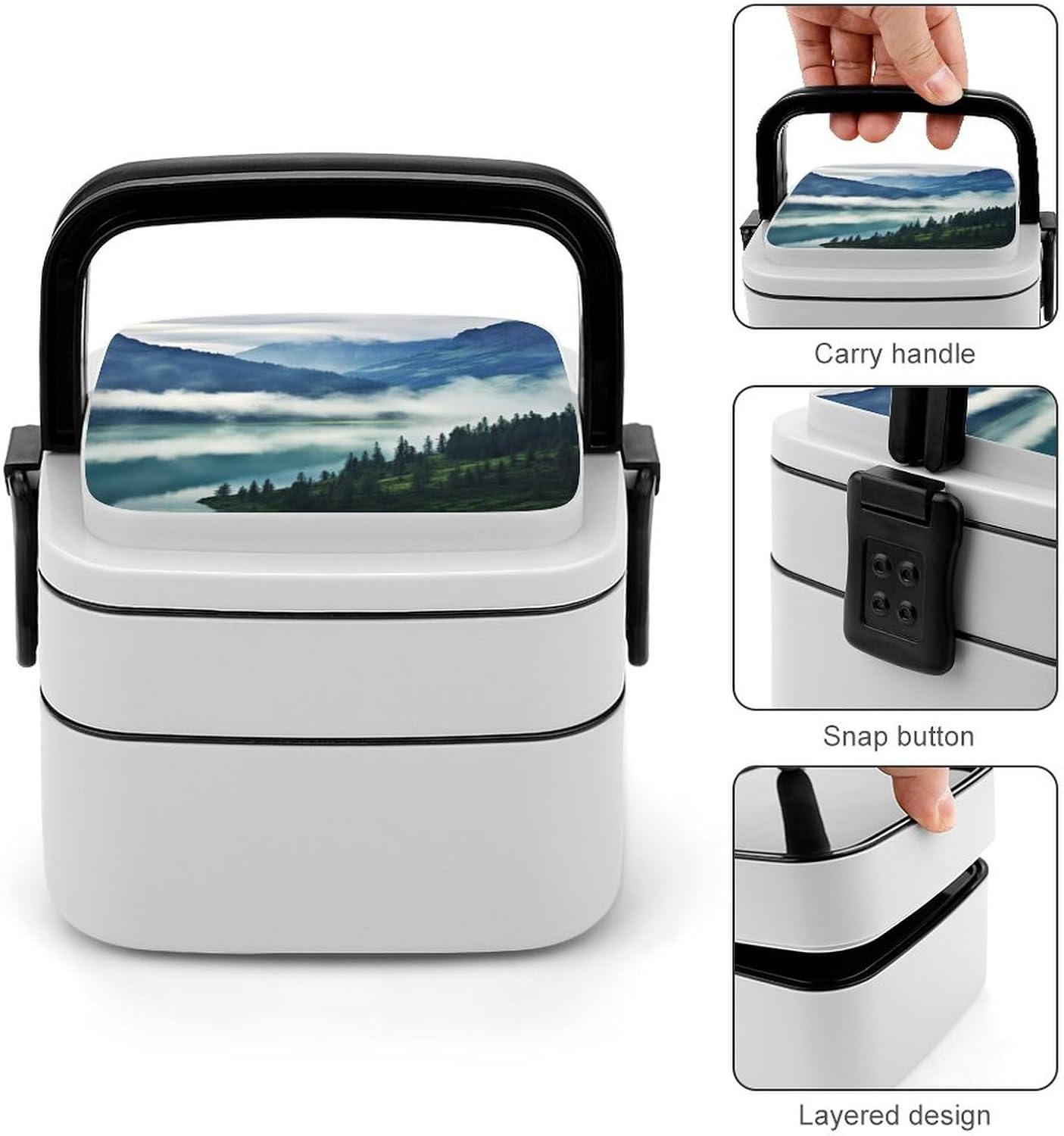 Adults Lunch Box Adult Bento Box Stackable Bento Box BPA-Free Foggy Mountains Landscape Lunch Box Food Container Ideal for Meal Prep, Work, And On The Go