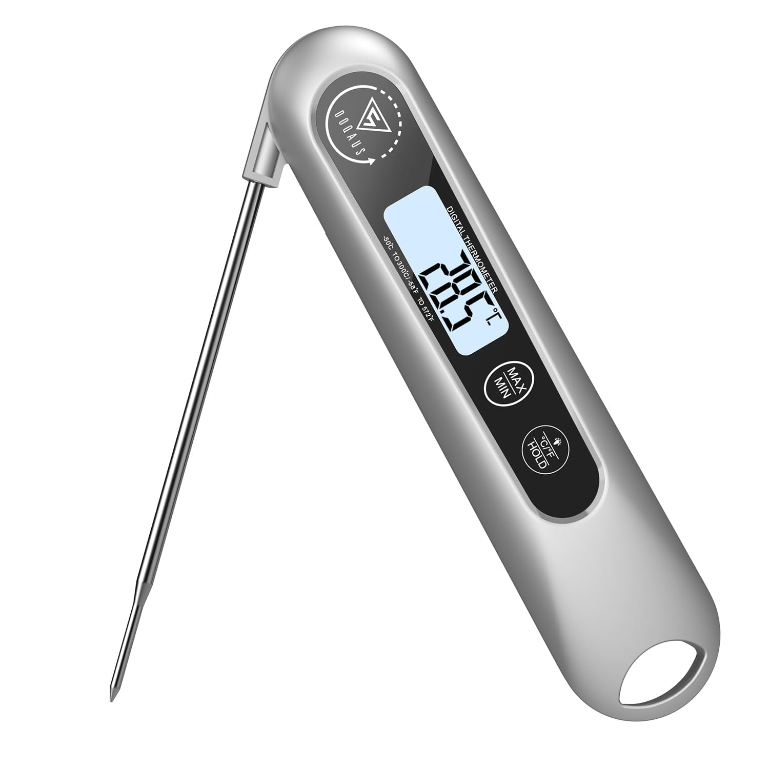 DOQAUS Grillthermometer Digitales Bratenthermometer Fleischthermometer Thermometer Kochen Küchenthermometer mit 3s Sofortiges Auslesen&Langer Sonde,für Braten,Kochen,Grillen,BBQ,Backen-Silber