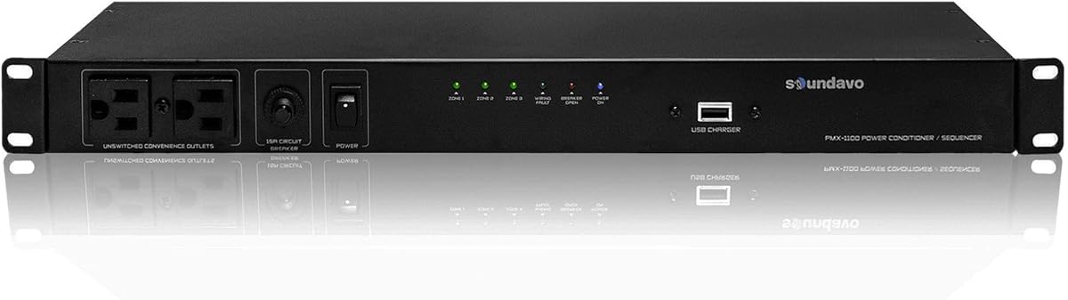 PMX-1100 Power Conditioner/Surge Sequencer 10 Protected Outlets and 3 Zones 15A with USB Charger