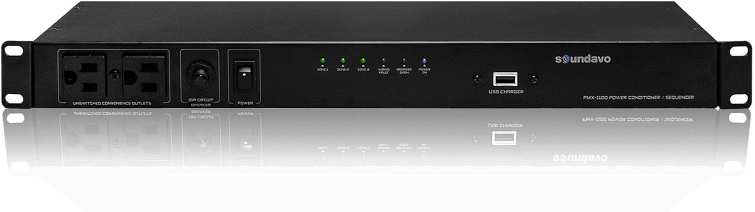 PMX-1100 Power Conditioner/Surge Sequencer 10 Protected Outlets and 3 Zones 15A with USB Charger