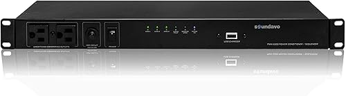 Soundavo PMX-1100 Acondicionador de energíasecuenciador de sobretensiones 10 salidas protegidas y 3 zonas 15A con cargador USB