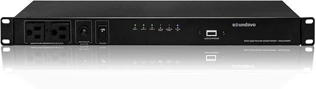 Soundavo PMX-1100 Power Conditioner/Surge Sequencer 10 Protected Outlets and 3 Zones 15A with USB Charger