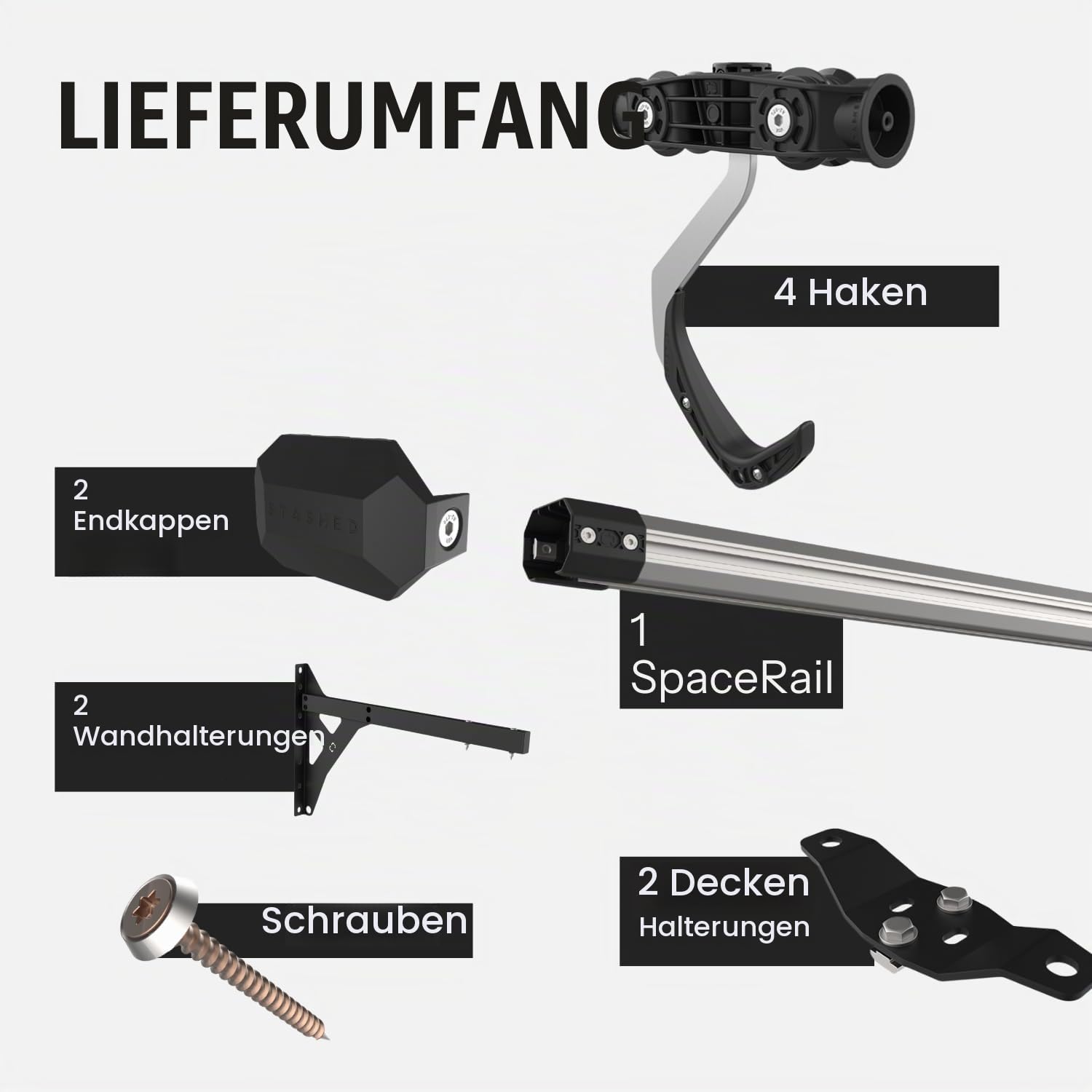Spacerail Stashed Wandmontierter Fahrradständer für 4 Fahrräder, strapazierfähig, 360 Grad patentiert, automatische Verriegelung, drehbarer Haken, Garagenaufbewahrungssystem, erweiterbares modulares