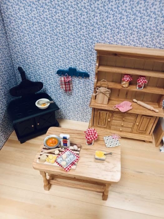 Dolls House Baking Accessory Set, 7 Pieces, Board, Rolling Pin, Jars, Bowl, Whisk, Chopping Board, Butter Dish, Oven Mitts - Image 3