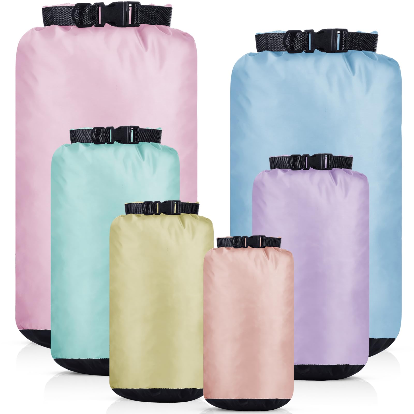 Set de 6 Sacs Étanches Légers pour l'Extérieur Sacs Hermétiques Portables de 35 L, 20 L, 15 L, 10 L, 5 L, 3 L pour Kayak Camping Randonnée(Couleur Macaroni)