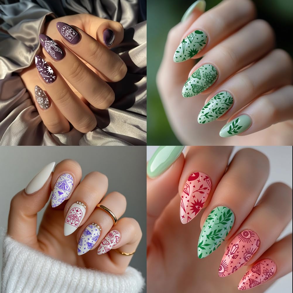 PH PandaHall 3 placas de estampado de arte de uñas de tarot, 63 patrones de fantasía, polilla de fantasía, elementos de fantasía, placa de estampado de uñas, plantillas de uñas de acero inoxidable,