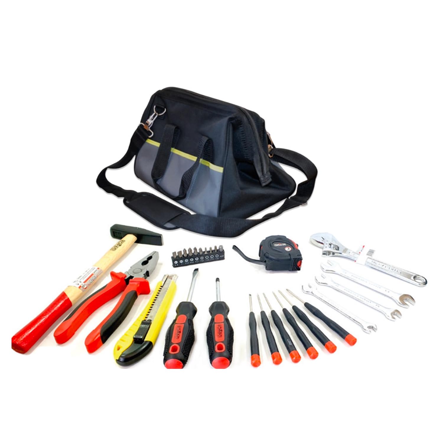 Borsa Portautensili con 27 Pezzi Inclusi Ideale per Elettricisti e Idraulici - Kit Completo con Accessori Inclusi Pinza, Martello e Cacciaviti