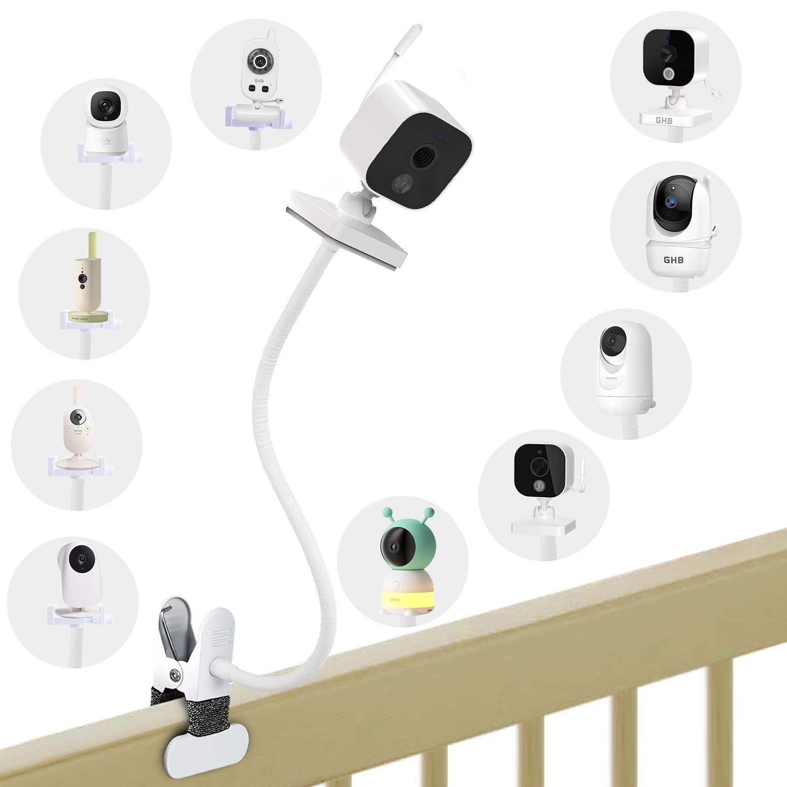 Universal Halterung für GHB baby monitor MC632B/ABM700/SM50B/UU24, Babykamera Halter für OBVHNUA Babyphone 900ES, Klammernhalter Ständer für momcozy BM01, Babyfon Zubehör Holder für BOIFUN Baby 6T