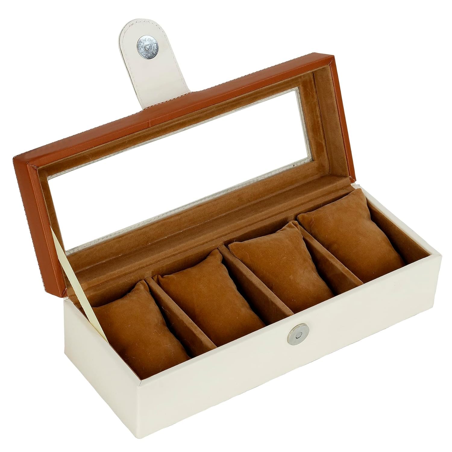 Leather World Watch Box Holder Organizer Case in 4 Slots of Watches for Men and Women with Transparent Display (Tan) (B0CWD6JFX1) Amazon Price History, Amazon Price Tracker