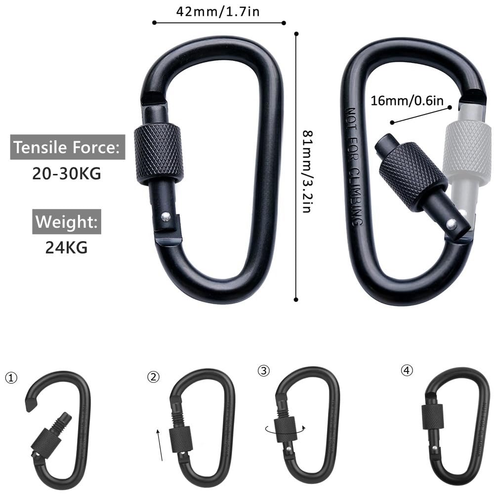 6Pcs Carabiner Clip, Aluminum Alloy D Ring Locking Carabiner Key Chain Clip Hook for Outdoor Camping Hiking, Traveling - Image 2