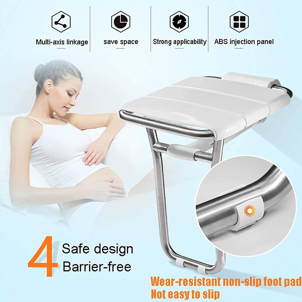 Asiento de Ducha de Pared, Asiento de Ducha Abatible, Asiento de Ducha para Ancianos, Mujeres Embarazadas Y Discapacitados Pesa 200 Kg, Resistente Al Desgaste Y Antideslizante White