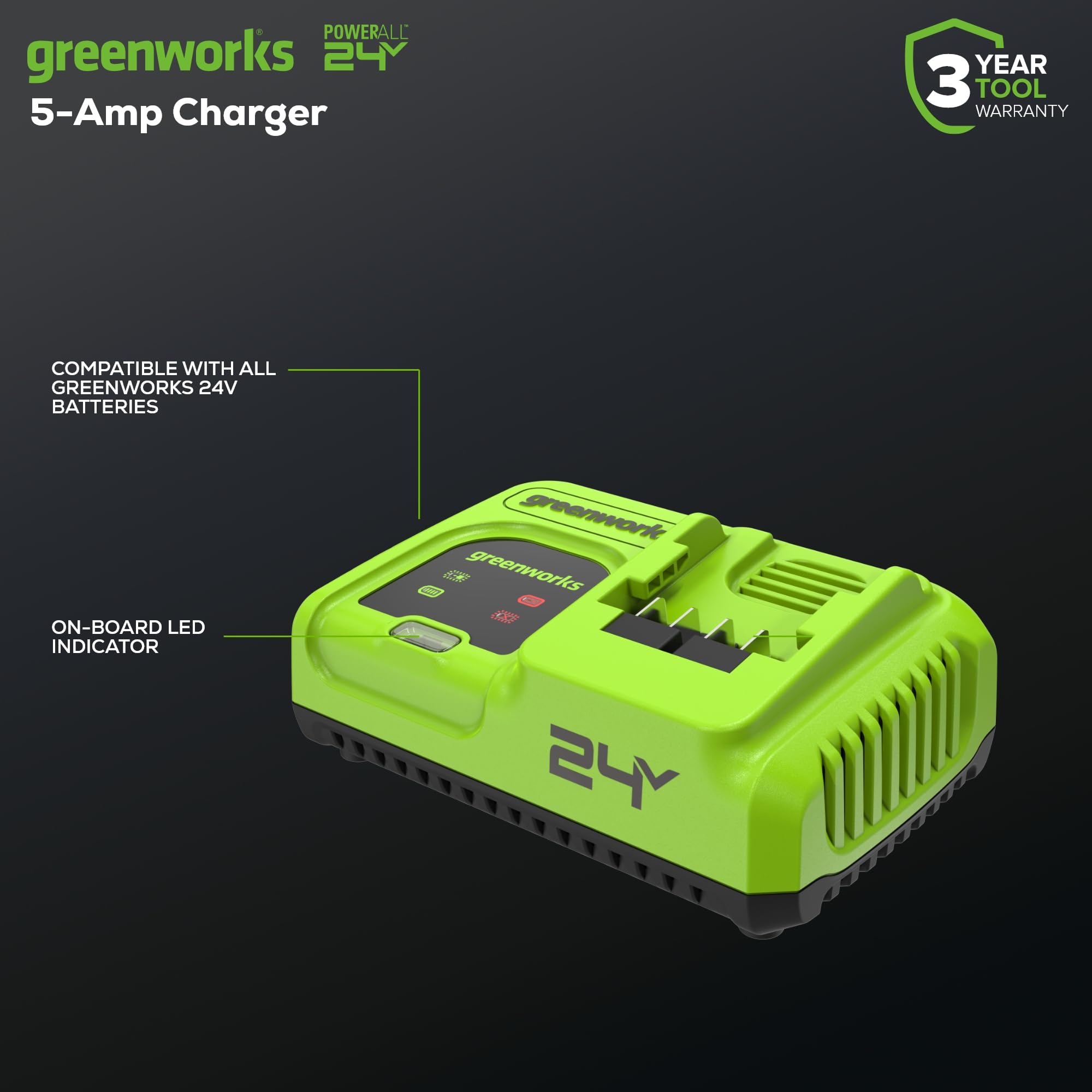 Greenworks 24V 5A Rapid Battery Charger (Genuine Greenworks Charger)