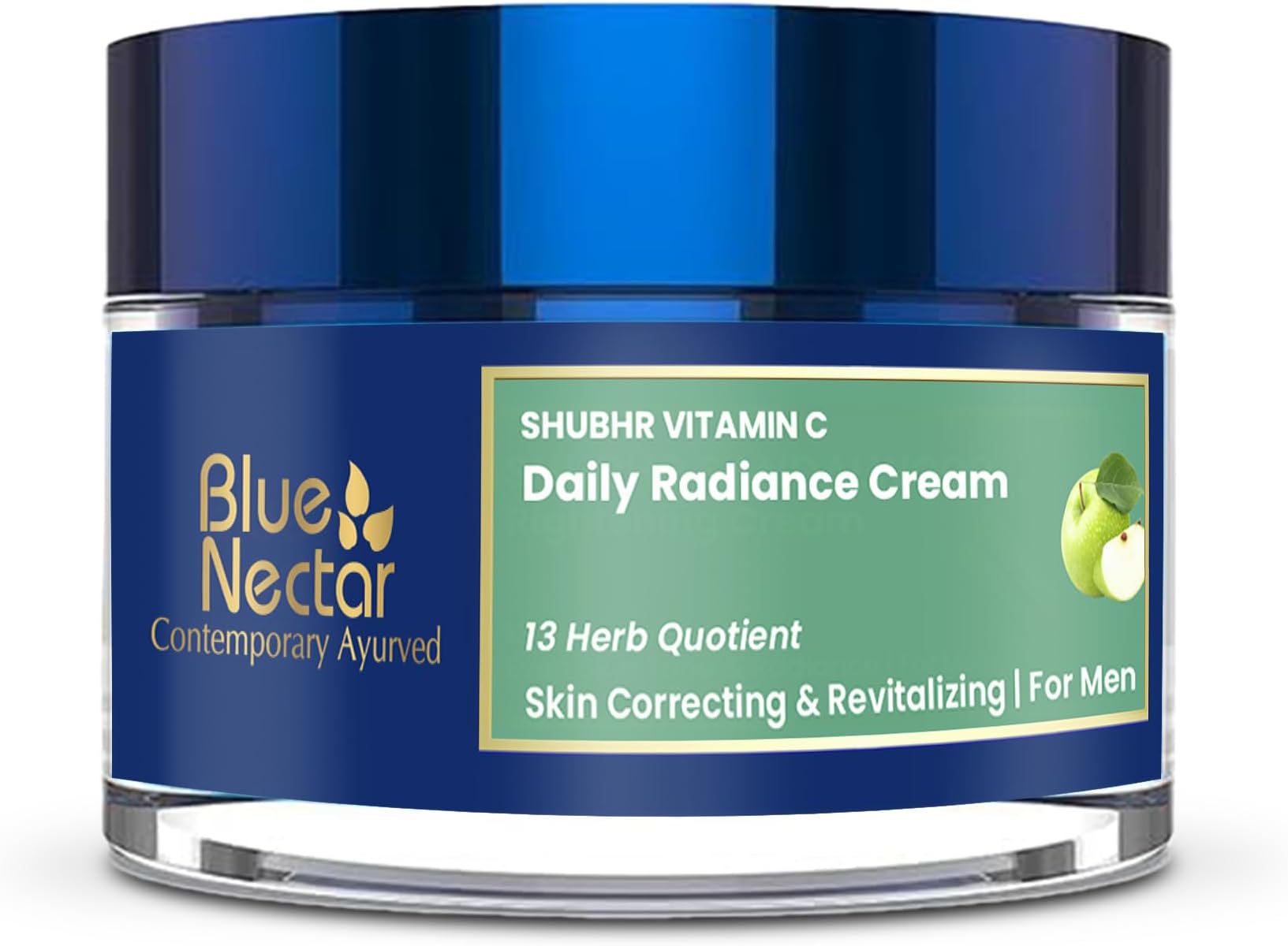 Plant Based Vitamin C Face Cream for Glowing Skin Dark Spot Removal Cream for Men with Green Apple and Almond Oil (13 Herbs, 50g)