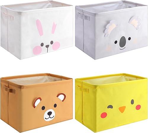 Ziliny 4 cestas de almacenamiento de juguetes para bebé, lindas cestas para almacenamiento de safari, guardería, decoración de habitación,