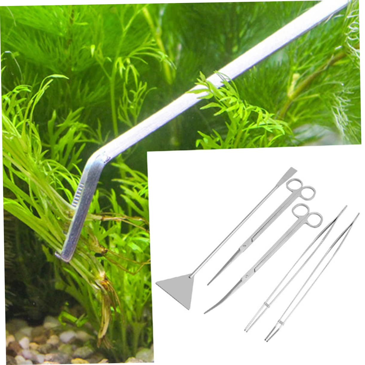 Yardwe Stainless Steel Aquarium Tool Set Plant Tweezers Scissors Cleaner for Fish Tank