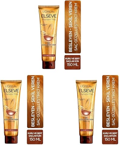 L’Oréal Paris Elseve Mucizevi Yağ Saç Güzelleştirici Krem (150 ml) - Kuru ve Sert Saçlar İçin 3lü paket
