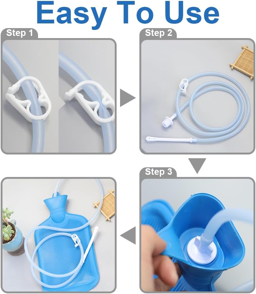 Enema Bag Kit for Women & Men, Colon Cleanse Enema Bag 2L with 4 Tips & Flow Control Clamp, 5ft Hose, Hook, Storage Bag