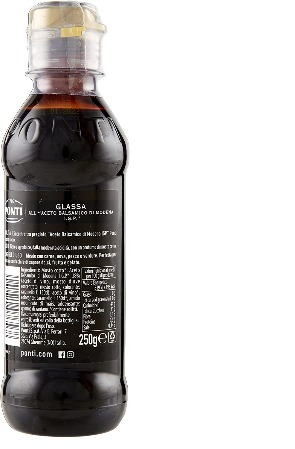 Ponti Aceto Balsámico di Modena - Salsa de vinagre balsámico (12 unidades, 250 ml)