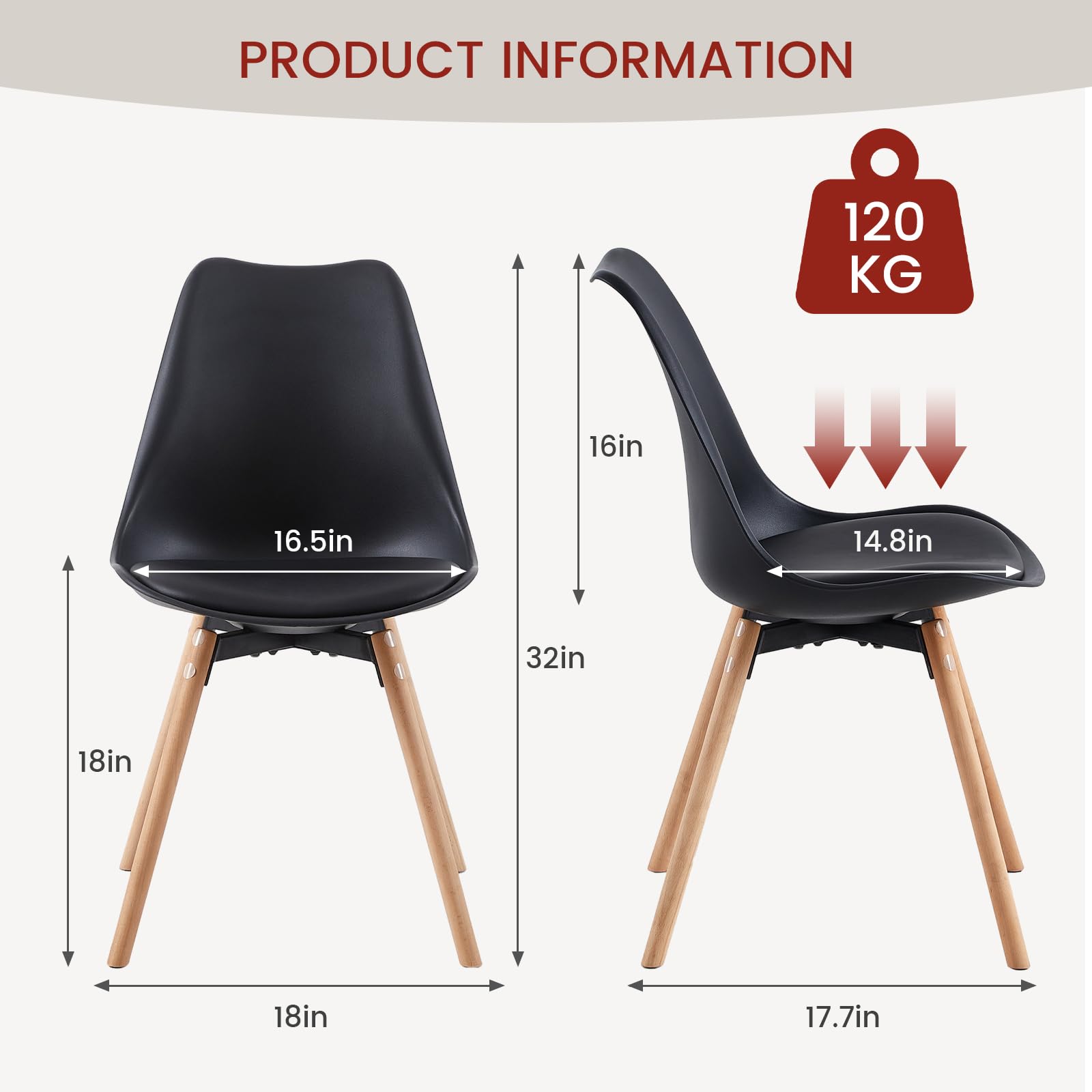 buybyroom Stühle Esszimmer 4er Set, Esszimmerstuhl Stuhl Esszimmer Essstühle für Küche Wohnzimmer Schlafzimmer Konferenzzimmer, Gepolstert Schalenstuhl Buche, Bequem und Einfach zu Reinigen, Schwarz